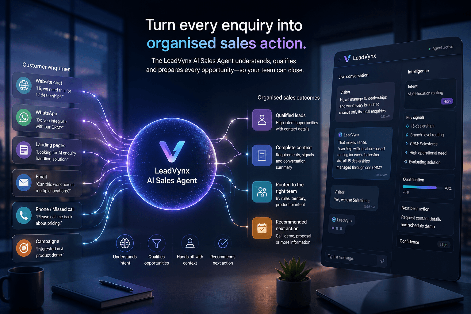 LeadVynx AI Sales Agent turning a customer conversation into structured sales context