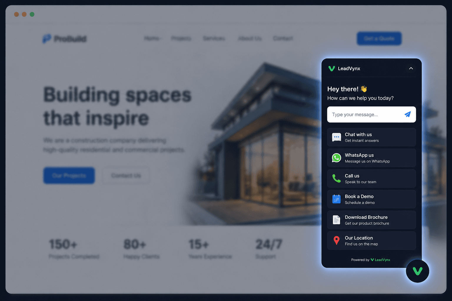 LeadVynx Conversion Dock shown on a desktop website